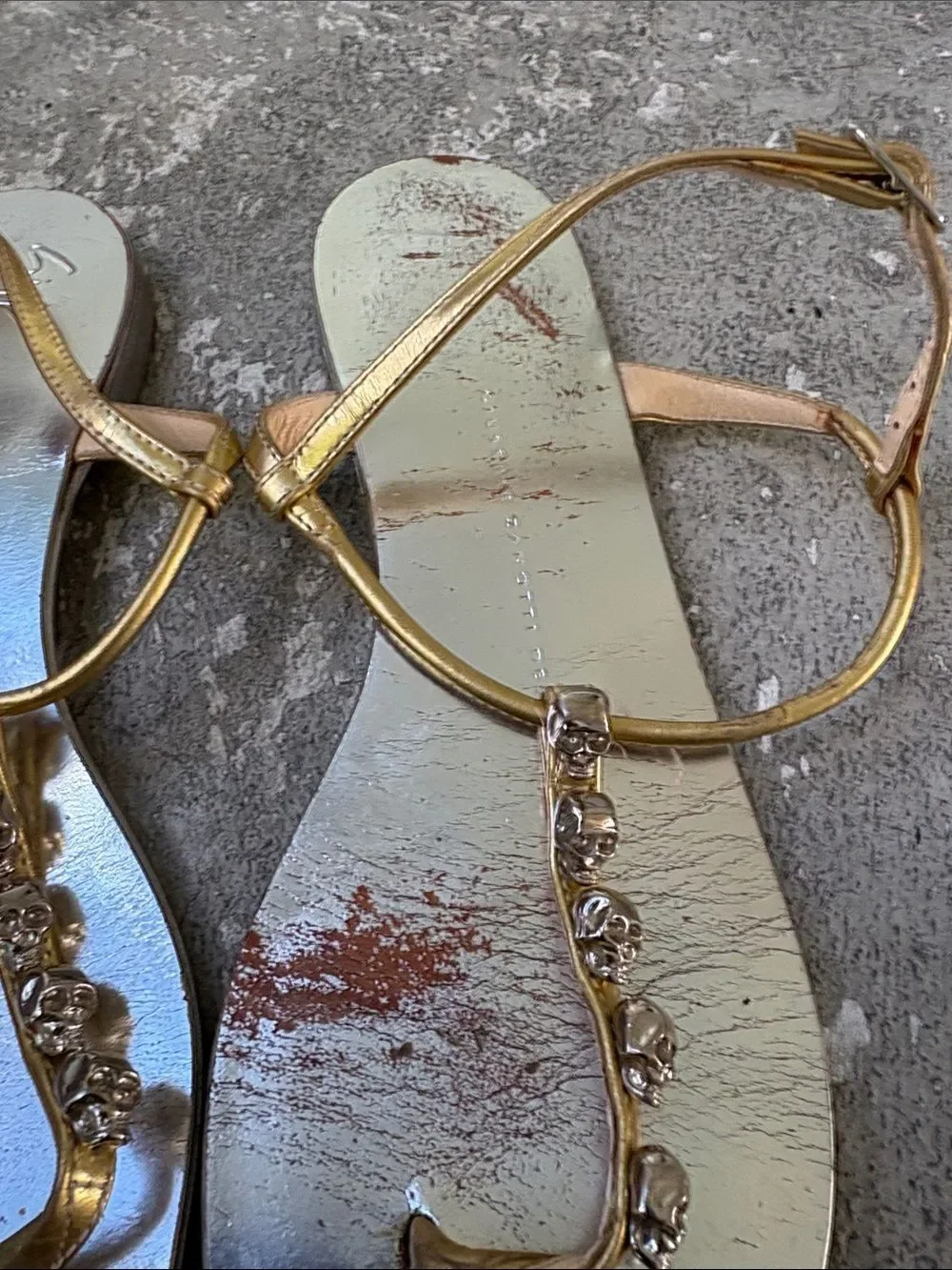 Giuseppe Zanotti silver gold flat skull sandals